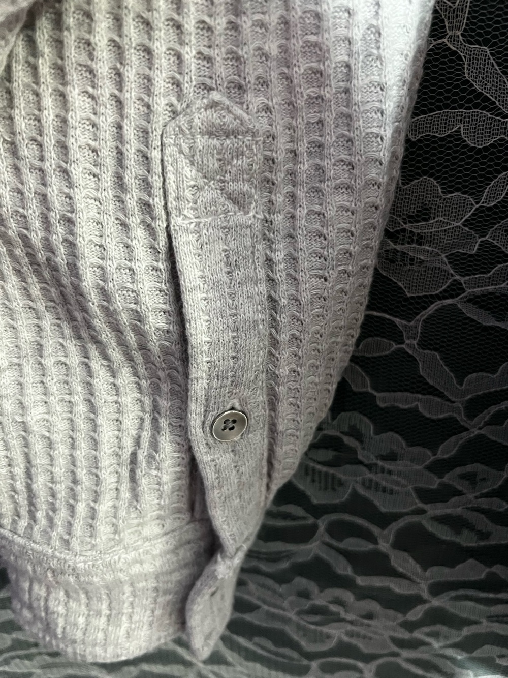 Aerie American Eagle Gray Waffle Knit Sweatshirt Button Down Long Sleeve Medium - Picture 6 of 6